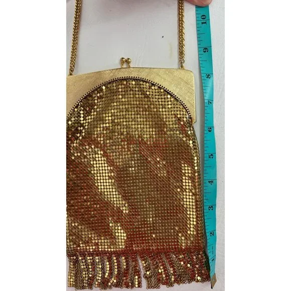 Vintage Whiting & Davis Gold Mesh Evening Purse Hinged Frame Clutch With Fringe - Picture 10 of 11